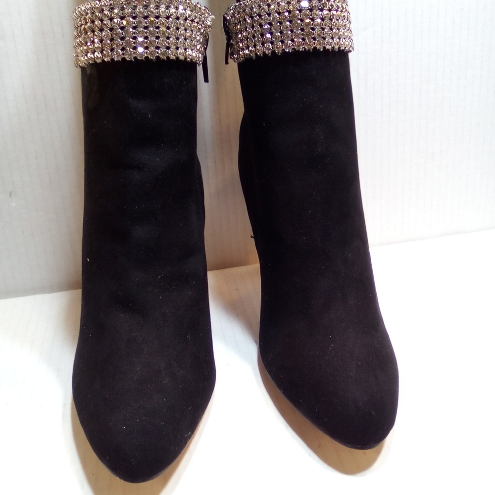 N Y & C  Black Suede Ankle Boots with Rhinestone Detail Misses A Few Rhinestone - Picture 4 of 6